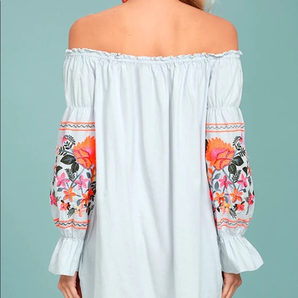 Free People Fleur Du Jour Light Blue Embroidered Dress size small - Picture 11 of 11